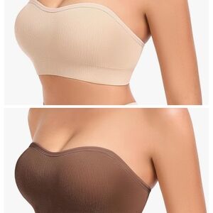 Elegant Strapless Bandeau Set - Cream and Brown